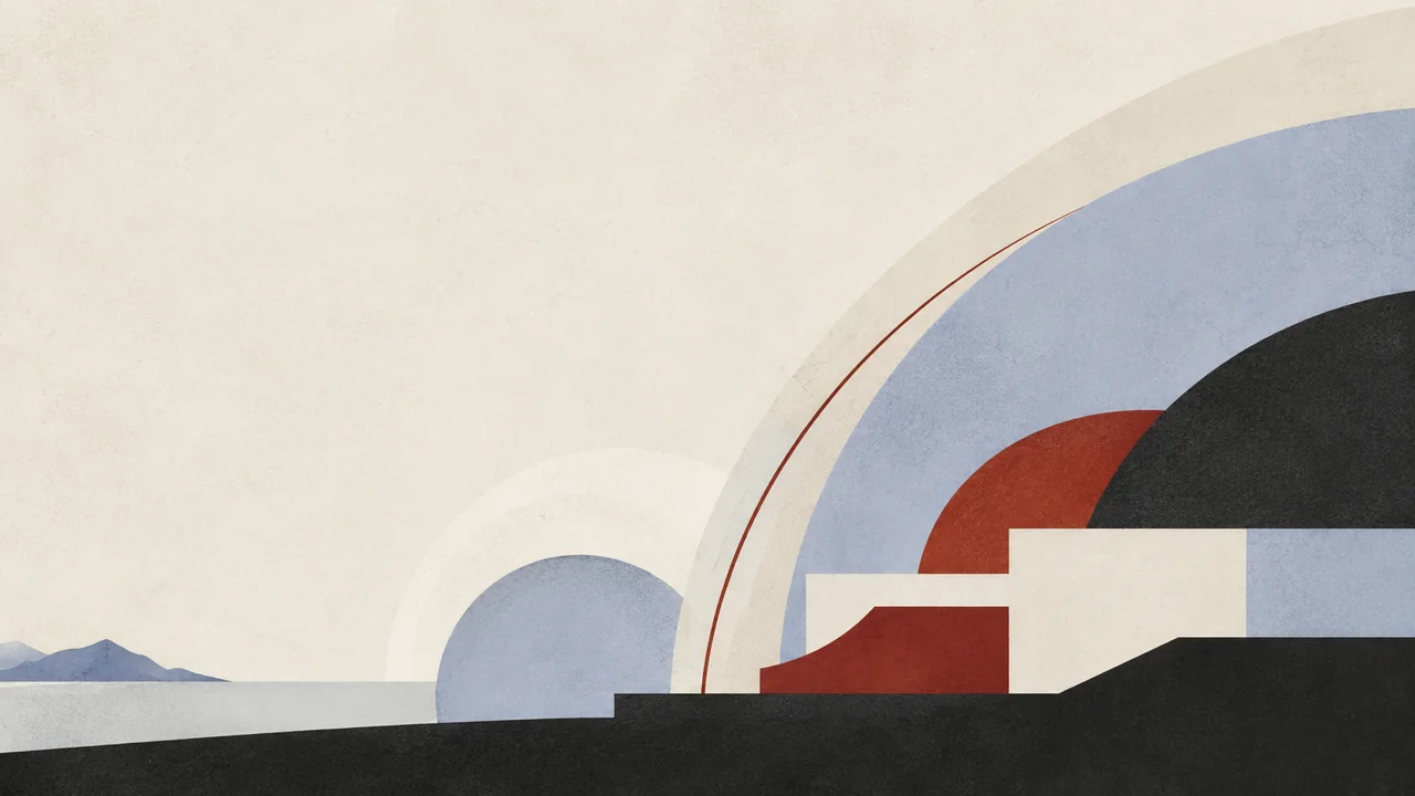 Composición abstracta de horizonte y formas ascendentes en la paleta Pauta sobre inversión en Uruguay