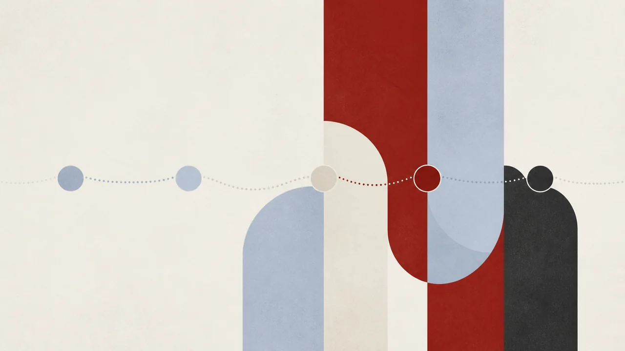 Composición abstracta de bandas y nodos en la paleta Pauta inspirada en procesos de nómina